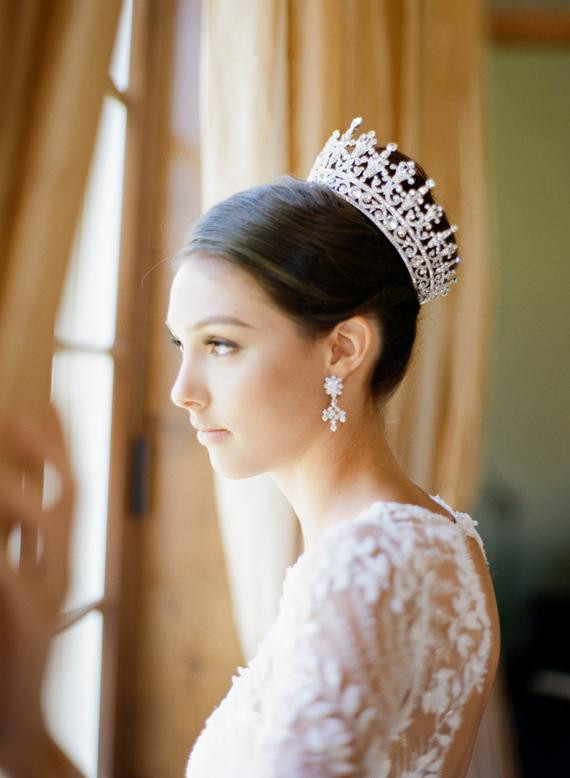 Hairstyles With Tiaras For Brides
 Full Bridal Crown Swarovski Crystal Wedding Crown PORTIA