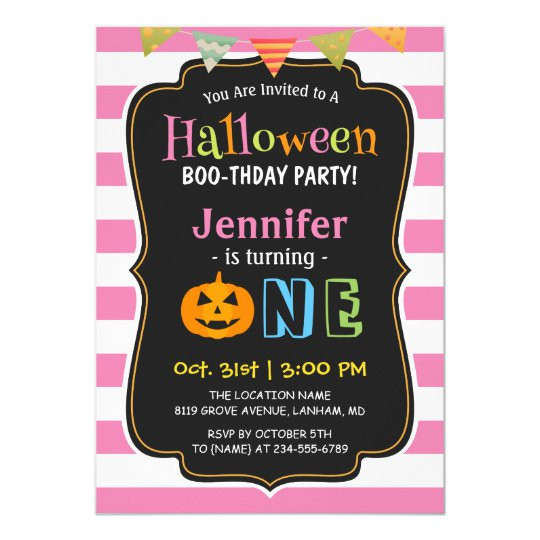 Halloween 1st Birthday Invitations
 Baby Girl Pink Halloween First Birthday Party Invitation