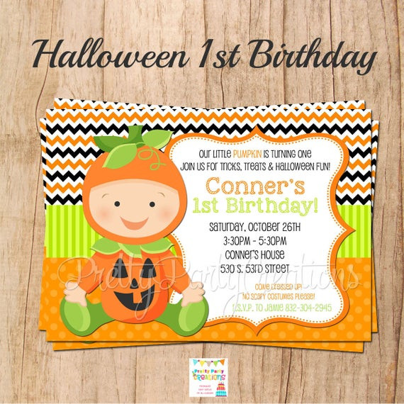 Halloween 1st Birthday Invitations
 HALLOWEEN 1st birthday or baby shower invitation with or