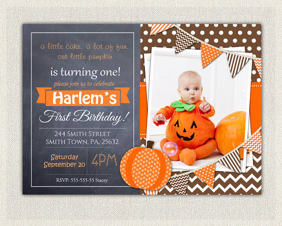 Halloween 1st Birthday Invitations
 Boys 1st Birthday Invitation Orange Chalkboard Little