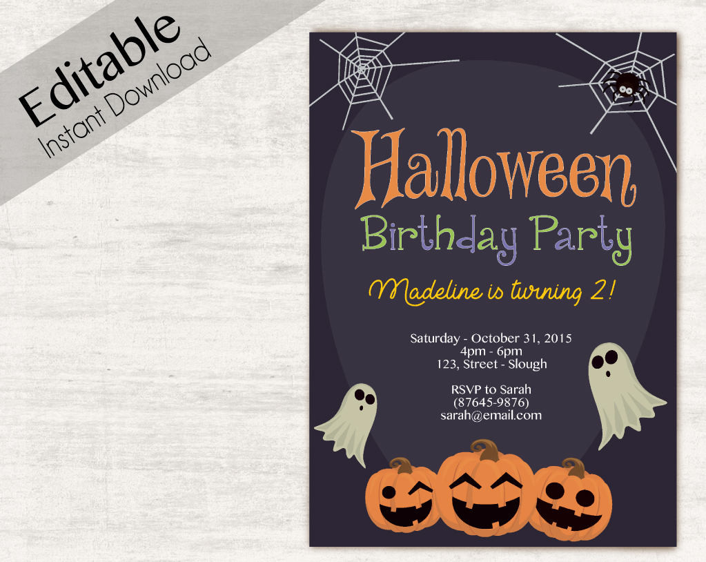 Halloween Birthday Invitations
 Editable Halloween Invitation Halloween Birthday Invitation