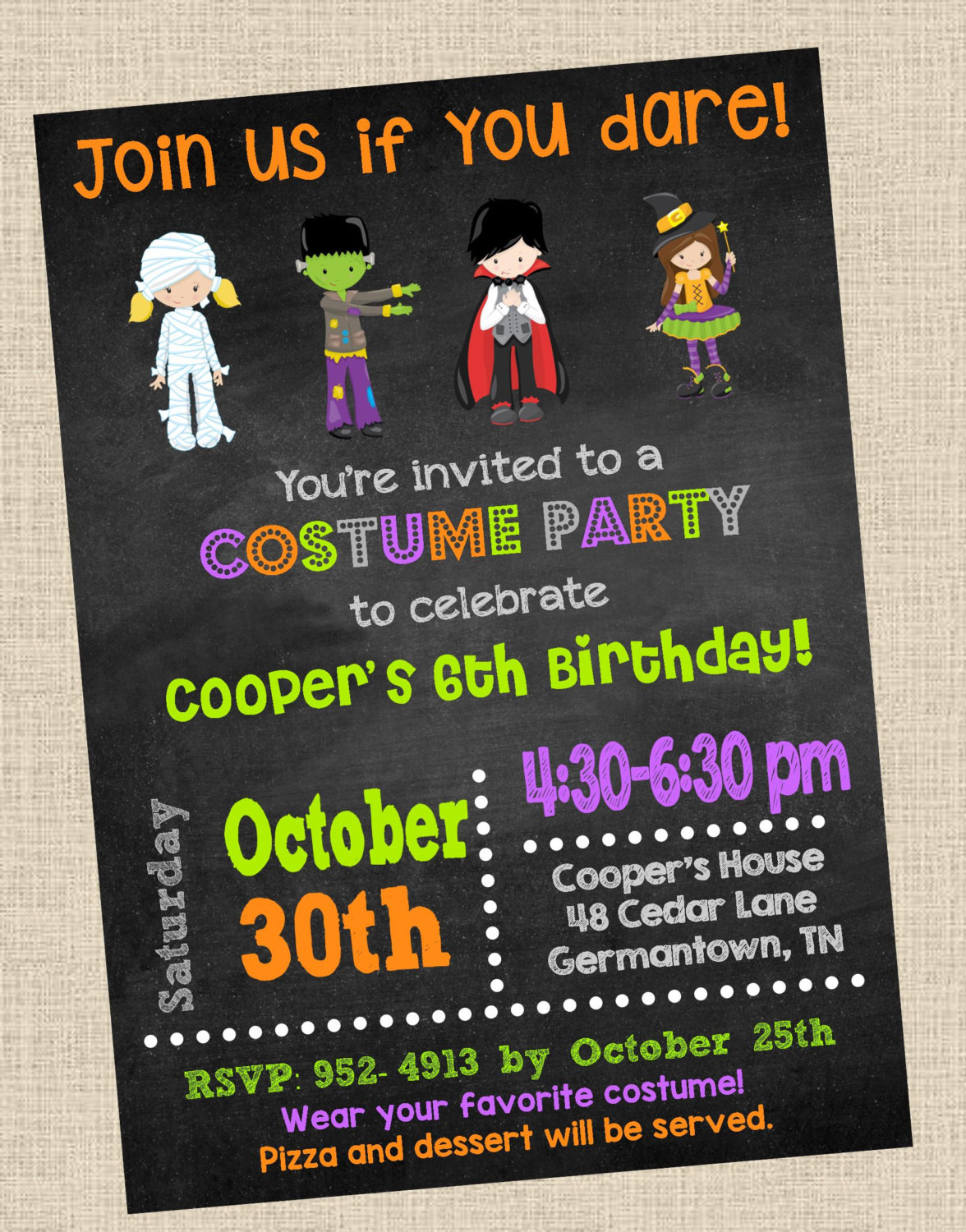 Halloween Birthday Invitations
 Costume Party Invitation Halloween Party by OhGoodyDesigns
