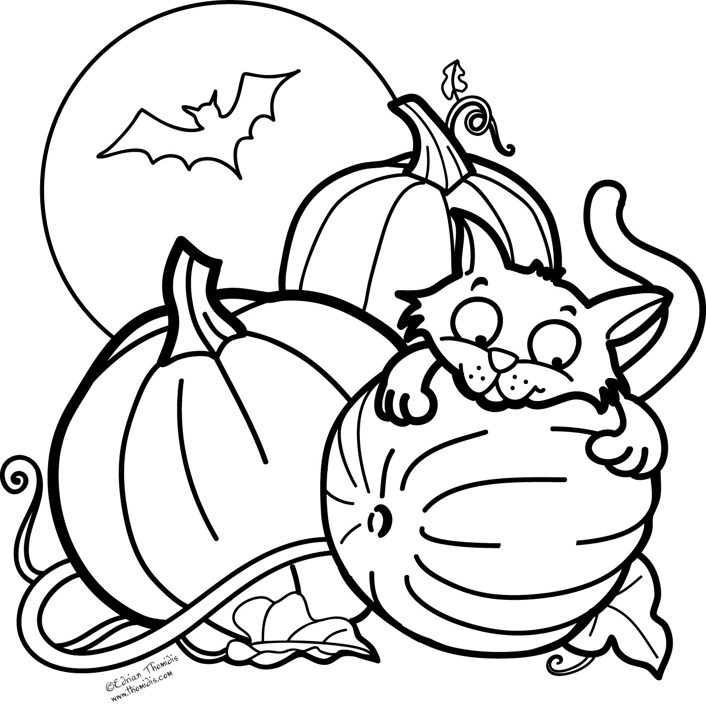 Halloween Kids Coloring Pages
 A picture paints a thousand words Pumpkin Cat and a Bat