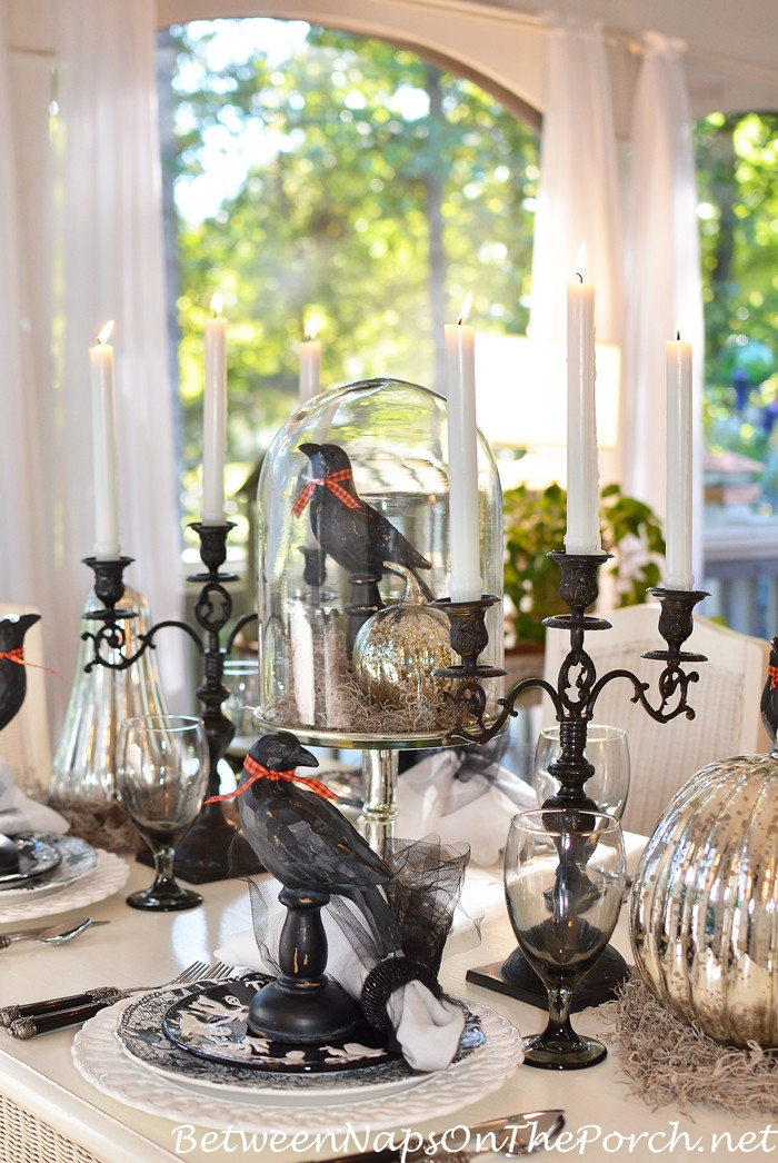 Halloween Party Table Ideas
 Halloween Table Setting Tablescape with Mercury Glass