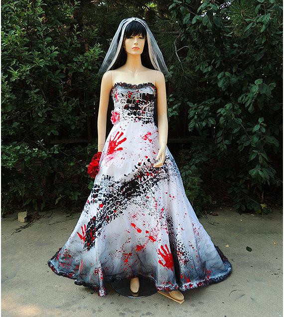 Halloween Wedding Dresses
 Roadkill Blackened Burned and Bloody Zombie Bride Costume