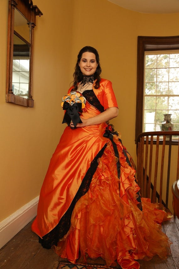 Halloween Wedding Gowns
 Halloween Orange and Black Wedding Dress Bridal Gown