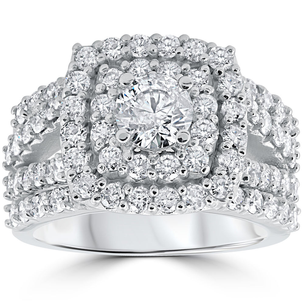 Halo Wedding Ring Sets
 3 ct Diamond Engagement Wedding Double Cushion Halo Trio