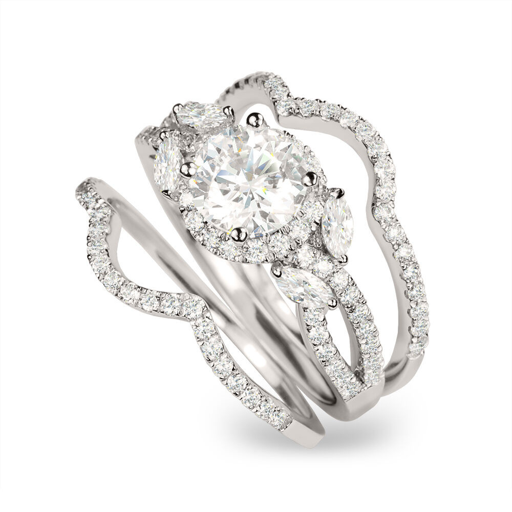 Halo Wedding Ring Sets
 14K White Gold Sterling Silver Round Halo Cut Wedding