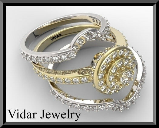 Halo Wedding Ring Sets
 Yellow And White Gold Diamond Wedding Ring Set Two Tone