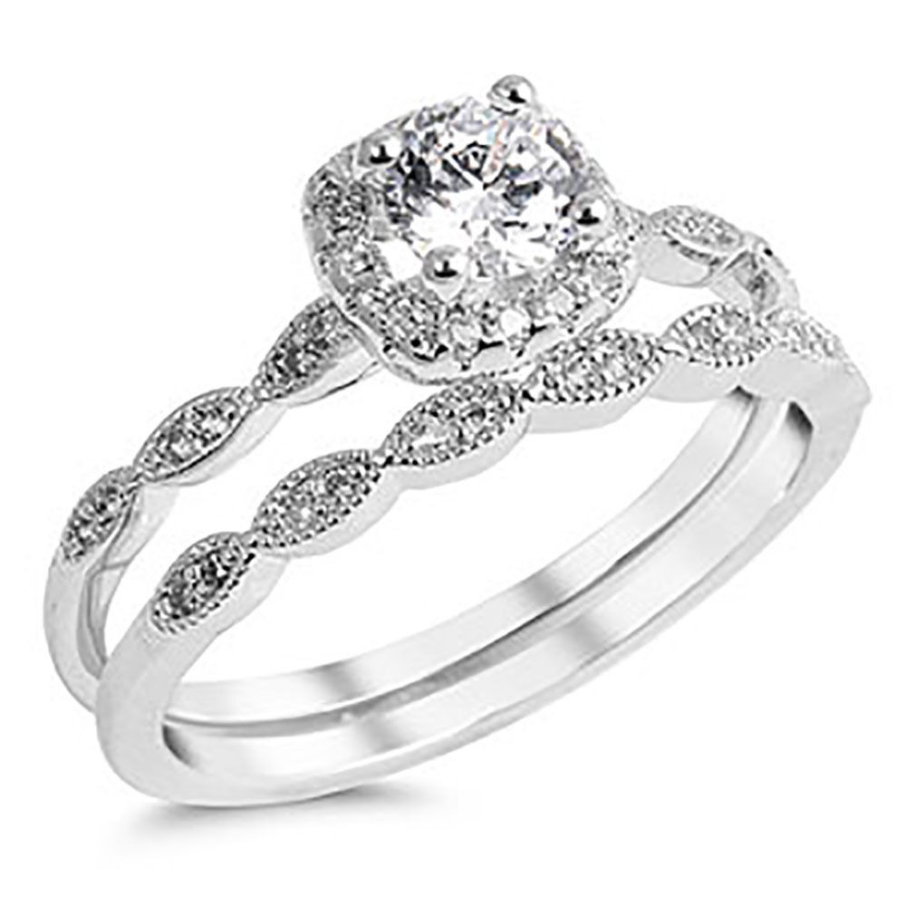 Halo Wedding Ring Sets
 Sterling Silver 925 CZ Halo Vintage Style Engagement Ring