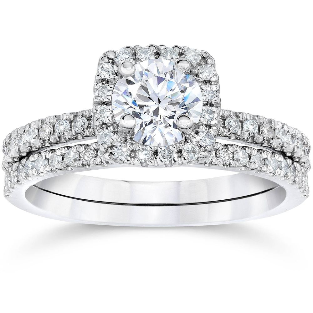 Halo Wedding Ring Sets
 5 8Ct Cushion Halo Real Diamond Engagement Wedding Ring
