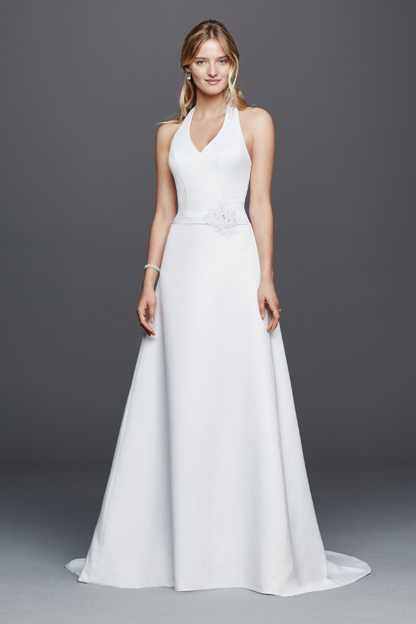 Halter Top Wedding Dresses
 Halter V neck Wedding Dress with Flower Detail Style