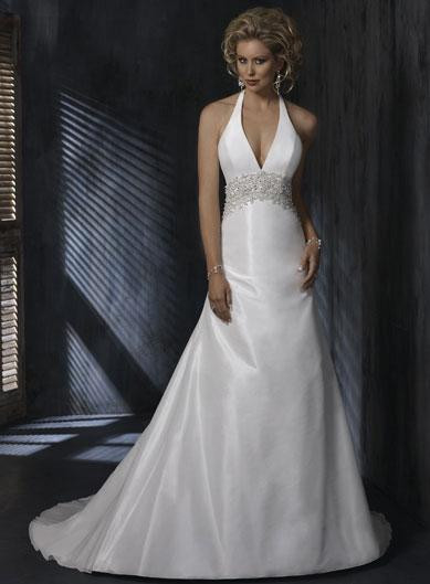 Halter Top Wedding Dresses
 Halter top Beaded A line Silhouette Taffeta Wedding Gowns