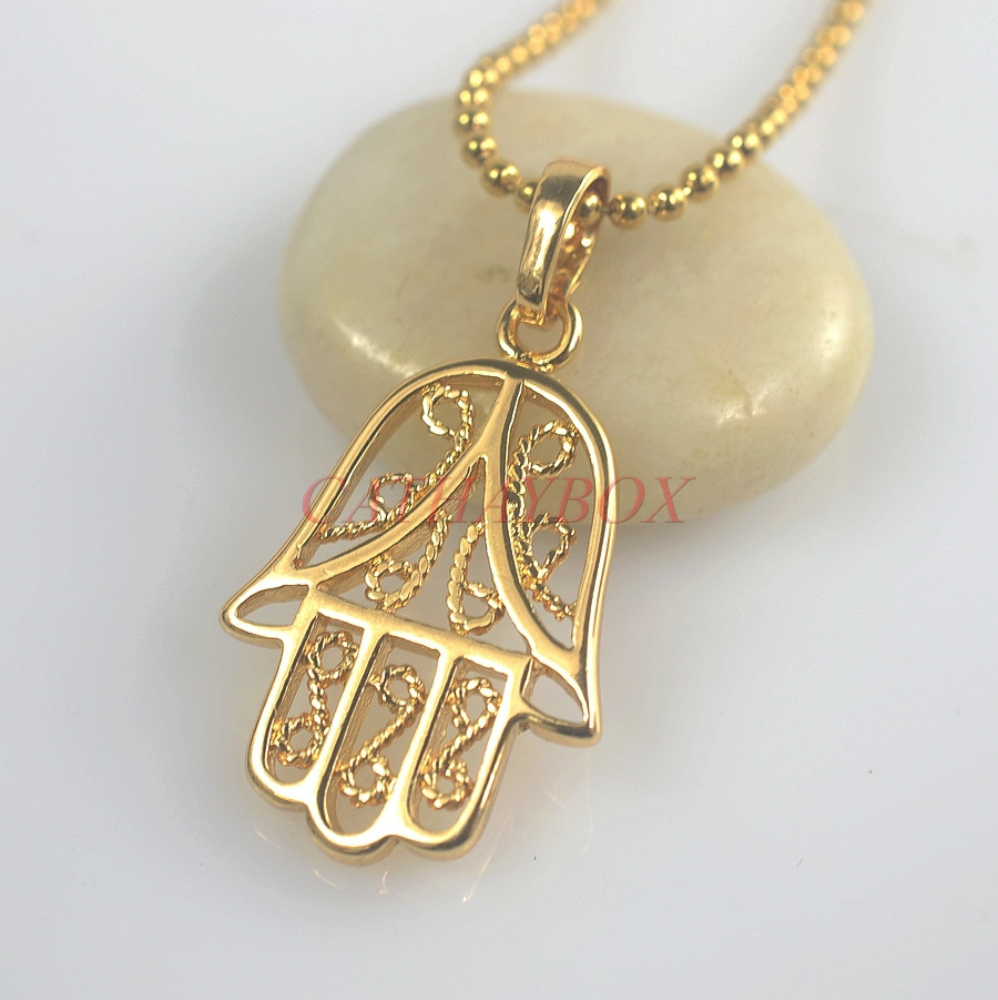 Hand Of Fatima Necklace
 18KGP Gold Plated Islam Hamsa Hand of Fatima Charm Pendant