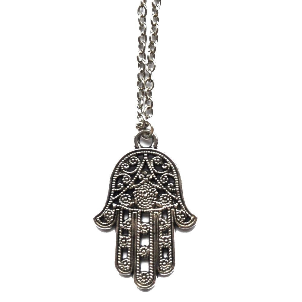 Hand Of Fatima Necklace
 Tibetan Silver Hamsa Hand Pendant Necklace Hand of