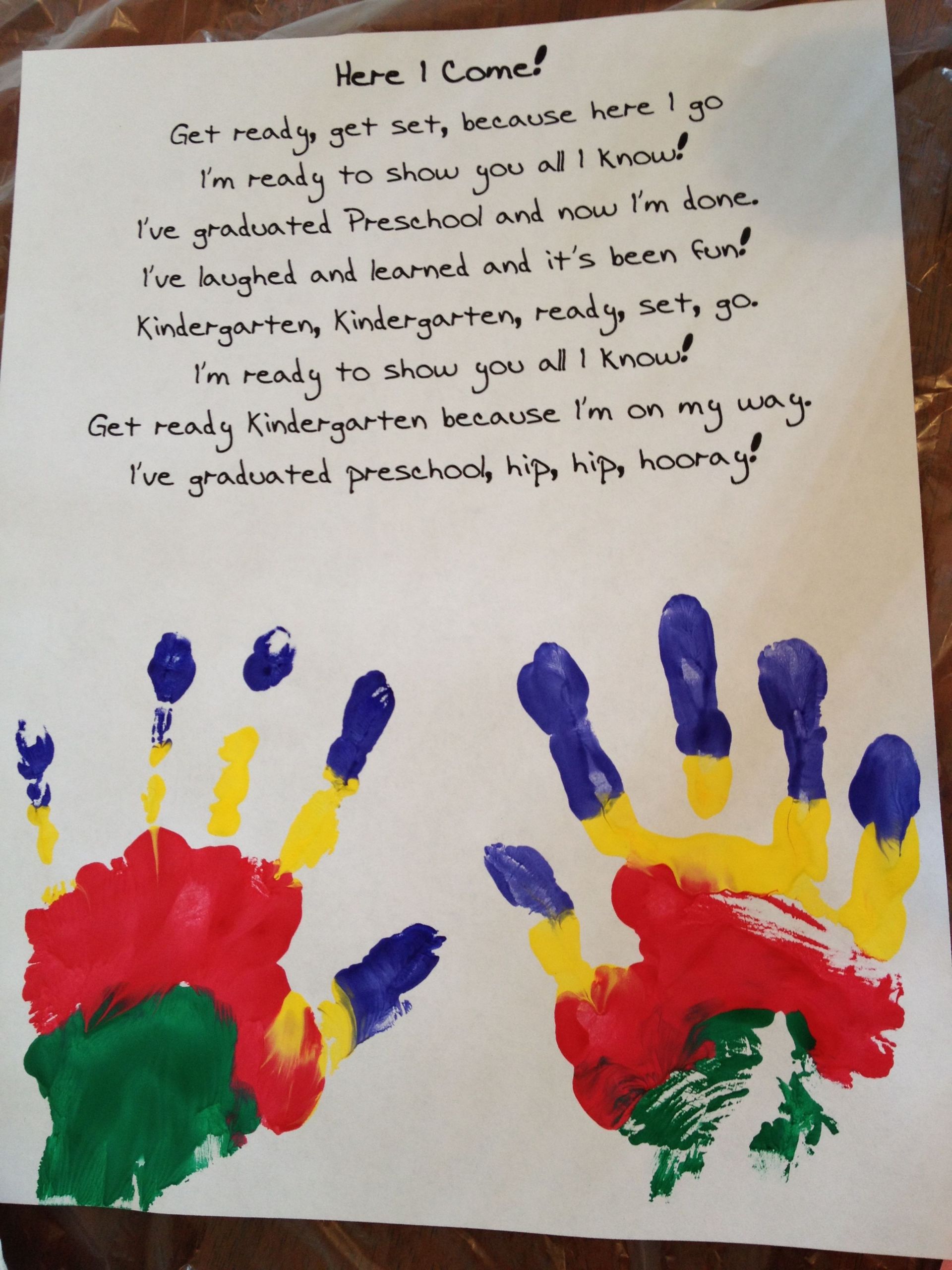 Handprint Crafts For Preschoolers
 Preschool graduation poem and handprints