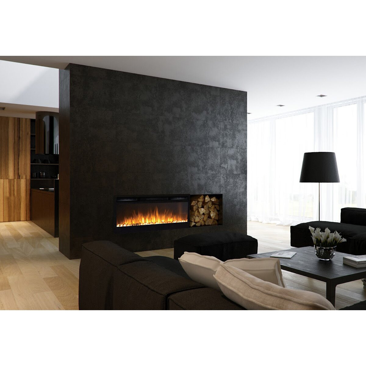 Hanging Electric Fireplace
 Moda Flame Cynergy Pebble Stone Built In Wall Mount