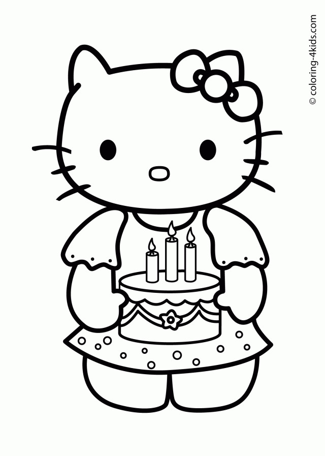 Happy Birthday Coloring Pages For Kids
 Hello Kitty Birthday Card Printable Free Coloring Home