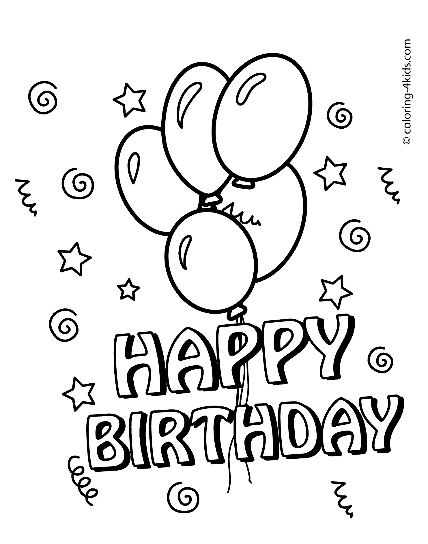 Happy Birthday Coloring Pages For Kids
 Happy birthday coloring pages with balloons for kids