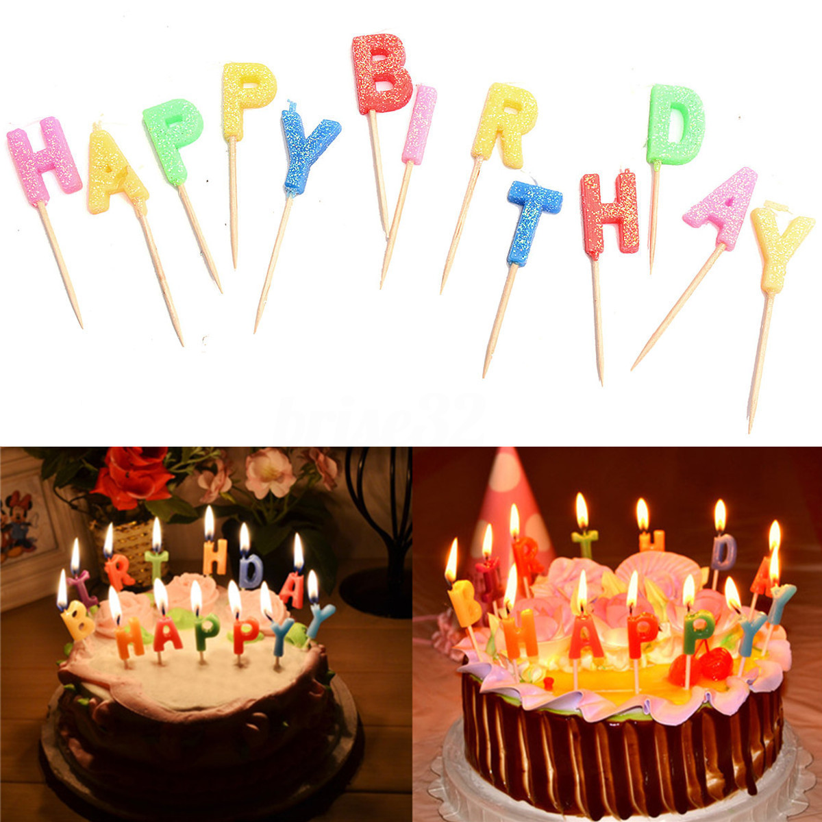 Happy Birthday Decorations
 Colorful Glitter Happy Birthday Letters Toothpick Cake