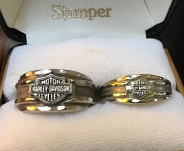 Harley Davidson Wedding Ring Sets
 Mens & Womans Matching Solid 10k White Gold Harley