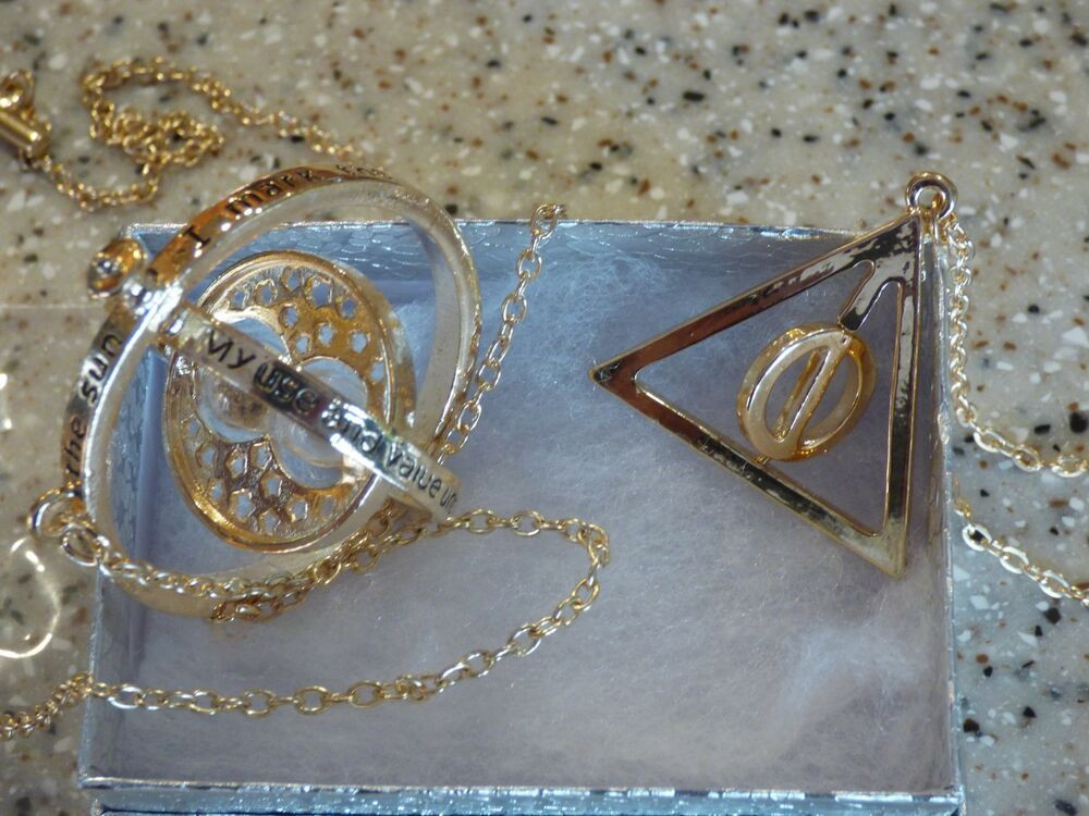 Harry Potter Necklace
 Harry Potter Time Turner GOLD Deathly Hallows Charm