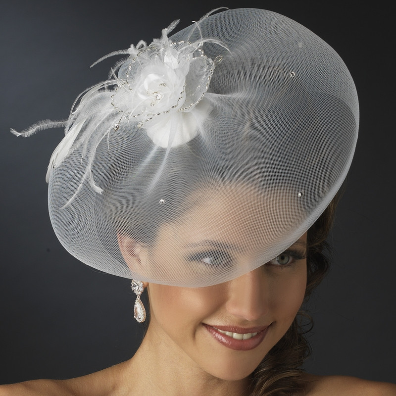 Hat With Veil For Wedding
 Feather Fascinator and Wedding Hat Veil Elegant Bridal