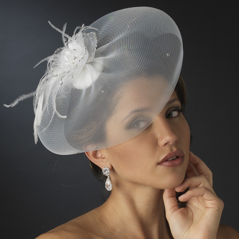 Hat With Veil For Wedding
 Feather Fascinator and Wedding Hat Veil Elegant Bridal