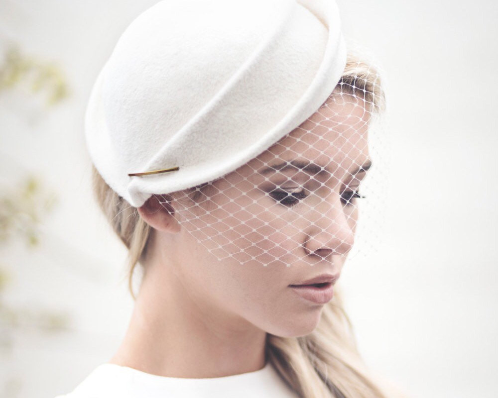 Hat With Veil For Wedding
 Wedding Birdcage Veil Hat f White Felt Bridal Hat Percher