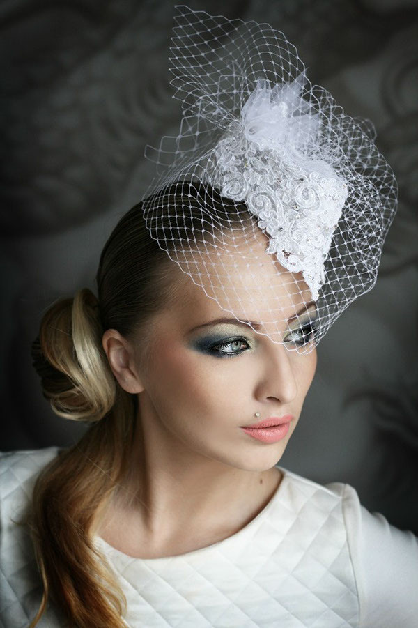 Hat With Veil For Wedding
 Little white lace hat with a veil