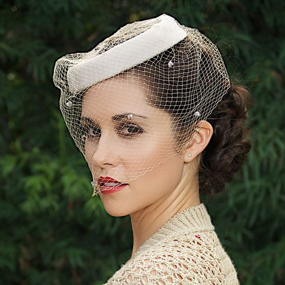 Hat With Veil For Wedding
 1940 s retro wedding hat with polka dot birdcage veil