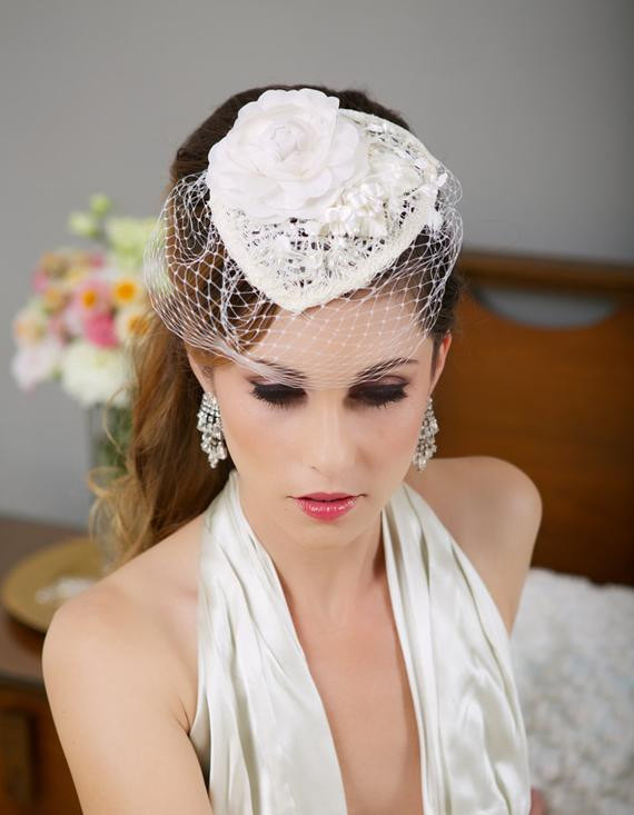 Hat With Veil For Wedding
 Ivory Lace Bridal Hat Birdcage Veil Hat Wedding Fascinator