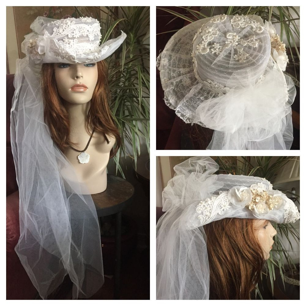 Hat With Veil For Wedding
 VTG Bride White Wedding Hat with Veil