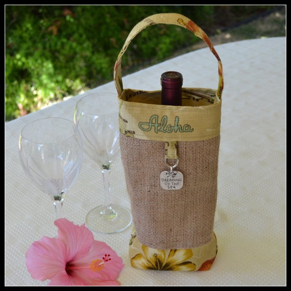 Hawaiian Wedding Gift Ideas
 Wine Gift Bag with Hawaii Wedding Favor by SasakiBags on Etsy