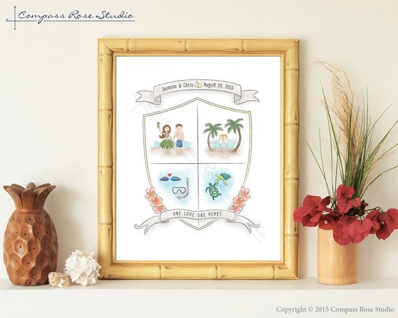Hawaiian Wedding Gift Ideas
 Personalized Hawaiian Wedding Gift Tropical Coat of Arms