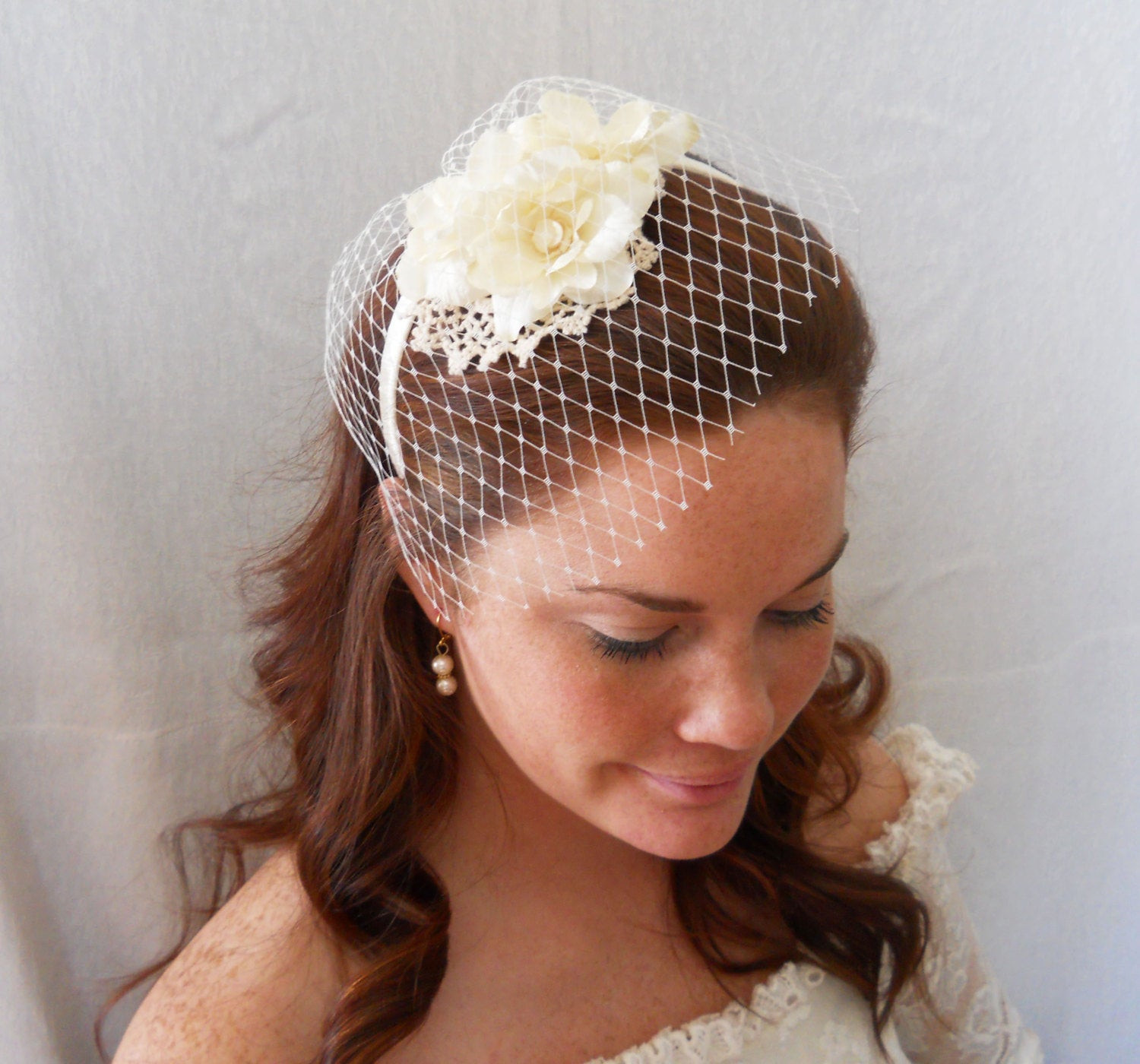 Headband Wedding Veil
 Bridal Headpiece Bridal Headband with Veil by PearlyJaneBridal