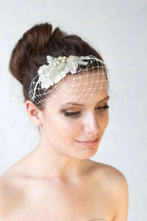 Headband Wedding Veil
 Bridal ivory birdcage veil with Swarovski crystal beads