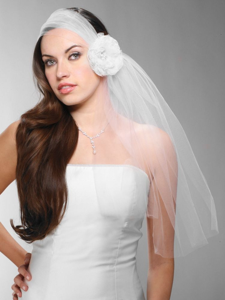 Headband Wedding Veil
 Headband Style Tulle Bridal Veil with Organza Flower