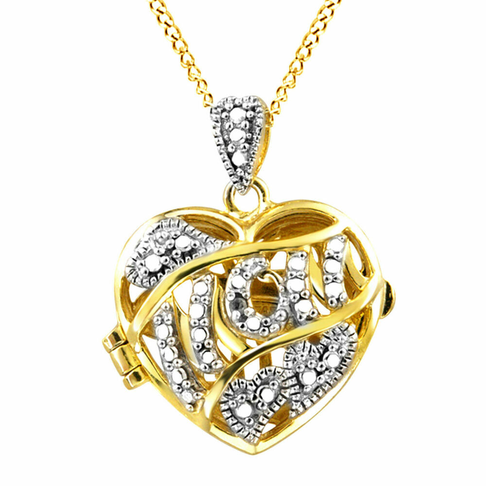 Heart Locket Necklace
 14k Yellow Gold Over Diamond Accent Mom Heart Locket