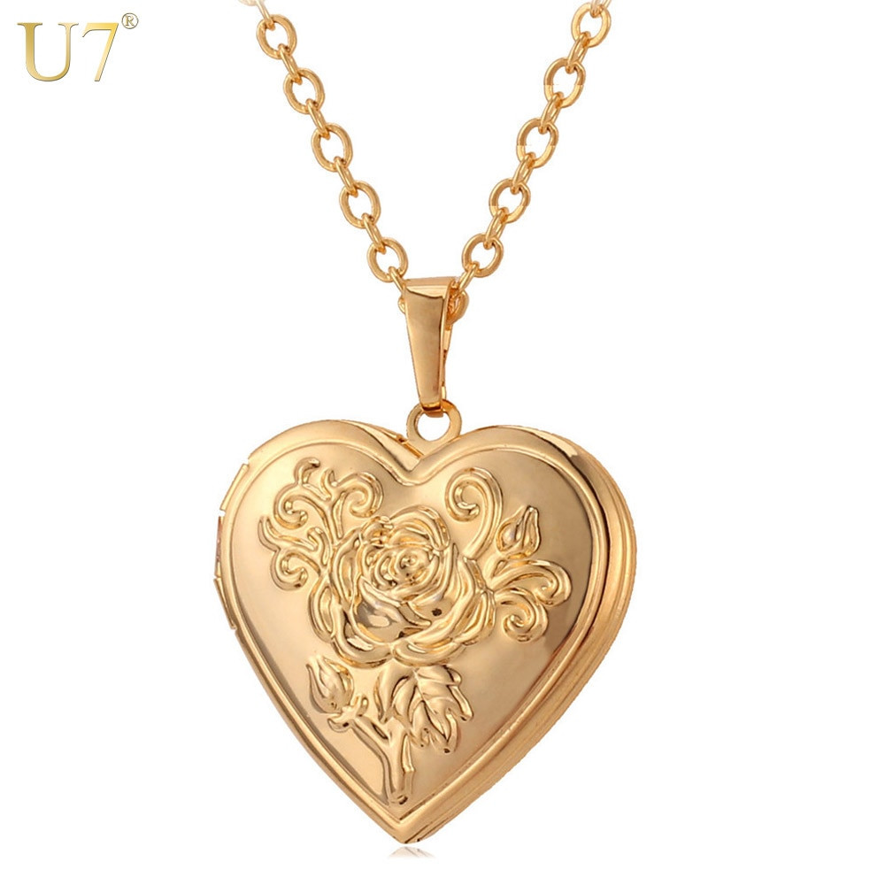 Heart Locket Necklace
 U7 Heart Locket Necklace Pendant Gold Frame Memory