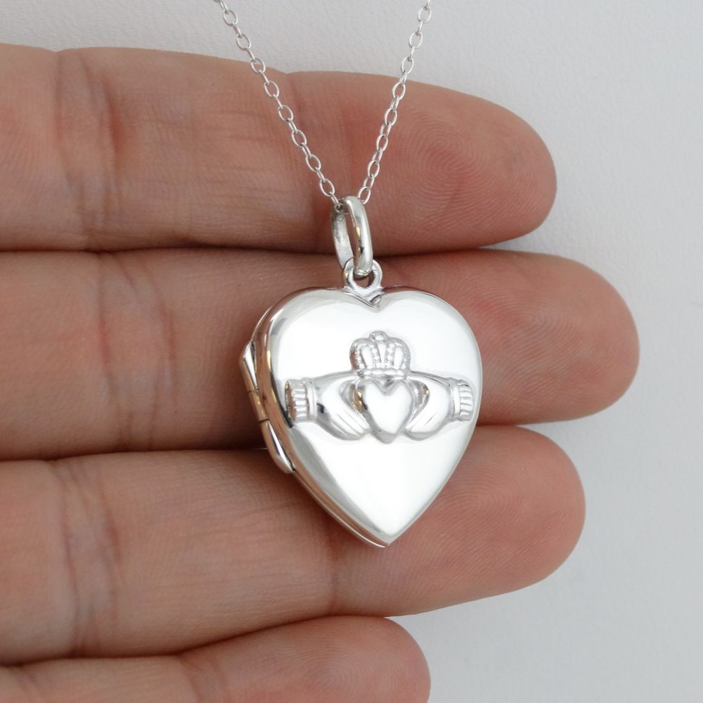 Heart Locket Necklace
 Claddagh Heart Locket Necklace 925 Sterling Silver Love