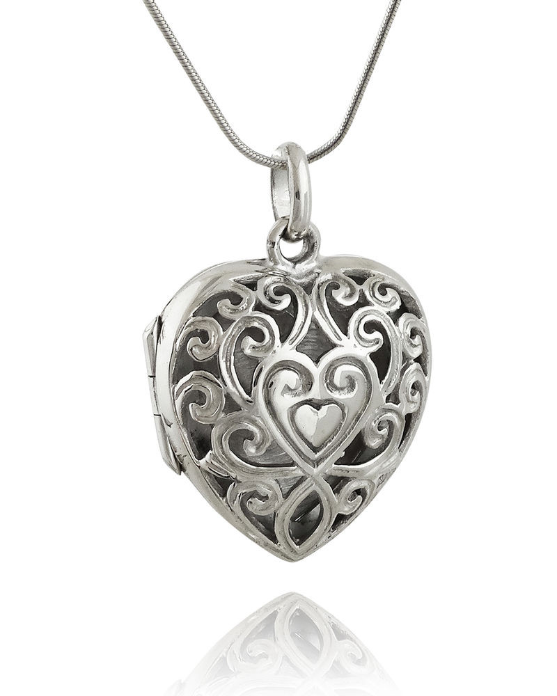 Heart Locket Necklace
 Filigree Heart Locket Necklace 925 Sterling Silver