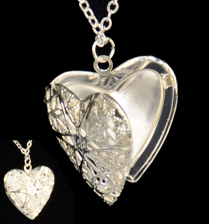 Heart Shaped Locket Necklace
 Heart Shaped Locket Pendant Necklace Silver Plated Vintage