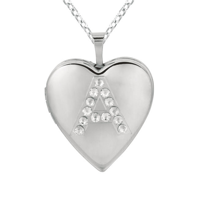 Heart Shaped Locket Necklace
 Sterling Silver Crystal Initial Heart shaped Locket