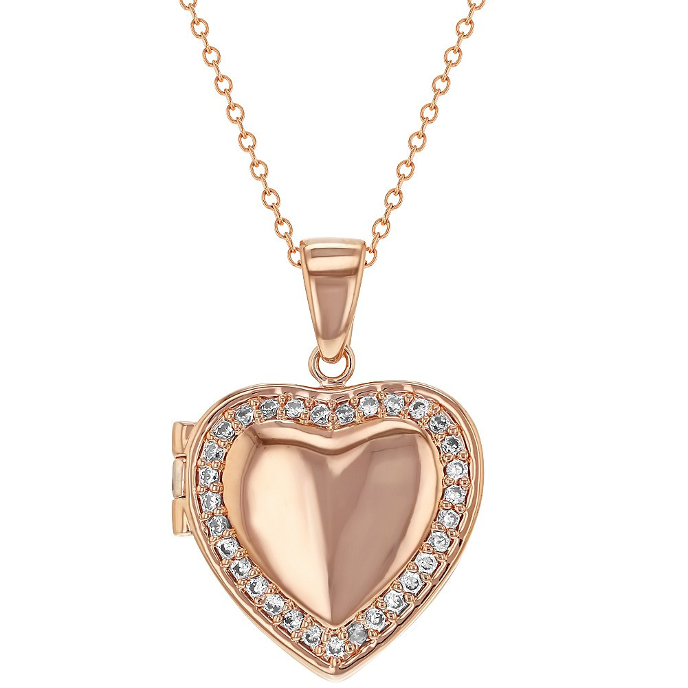 Heart Shaped Locket Necklace
 Rose Gold Plated Clear CZ Heart Shaped Locket Necklace