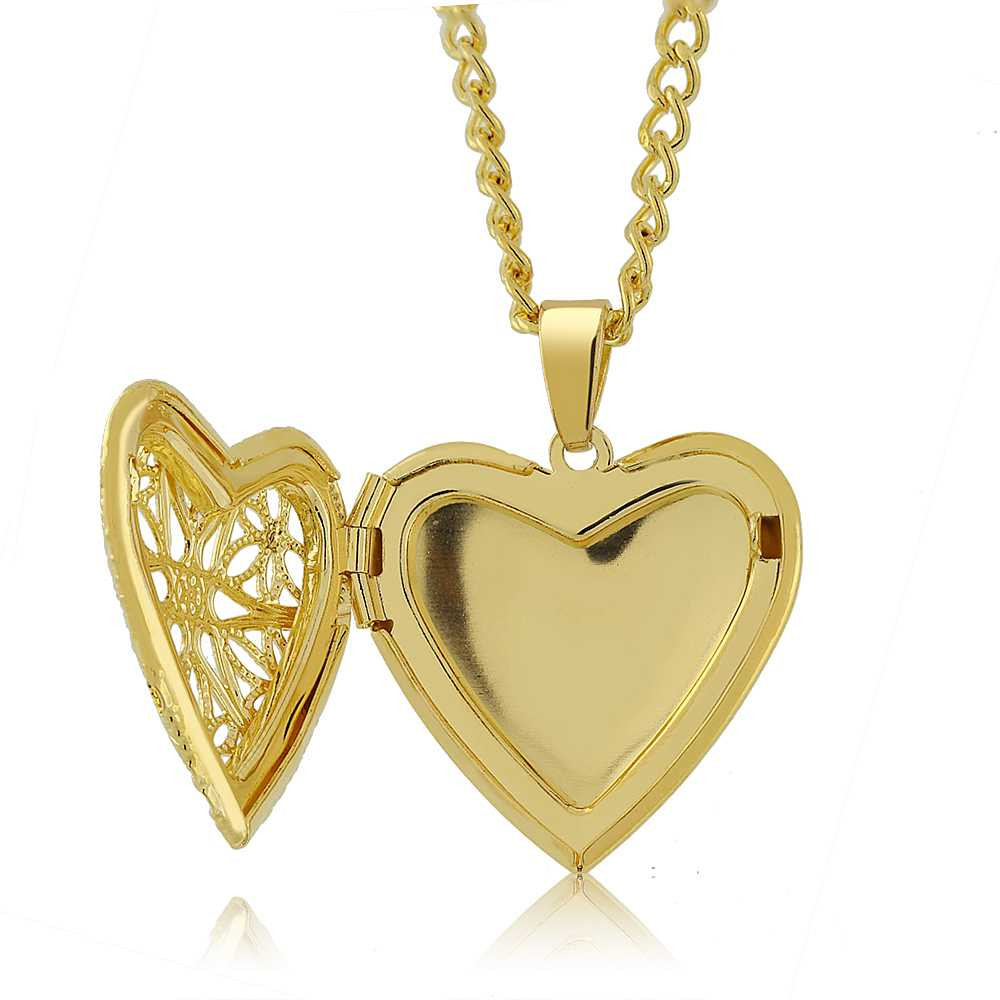 Heart Shaped Locket Necklace
 1" Gold Tone Filigree Heart Shaped Locket Pendant Necklace