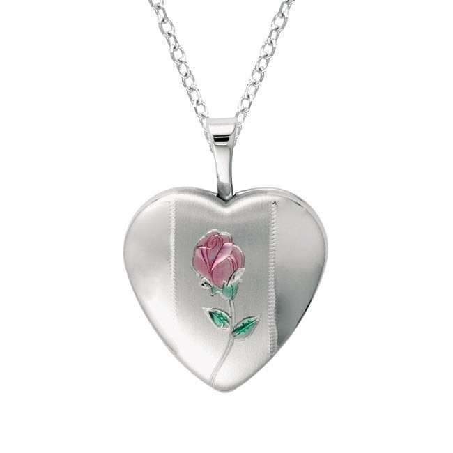Heart Shaped Locket Necklace
 Sterling Silver Heart Shaped Locket with Rose Necklace