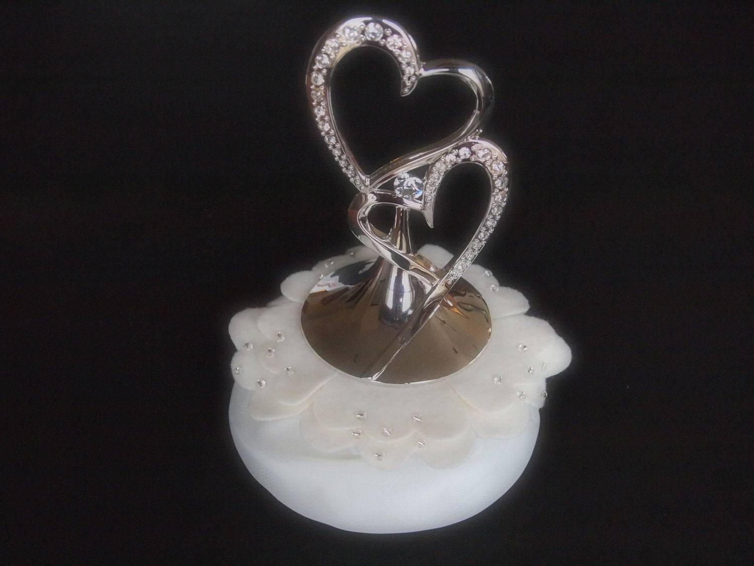 Heart Wedding Cake Toppers
 Wedding Cake Topper Silver Hearts Ivory