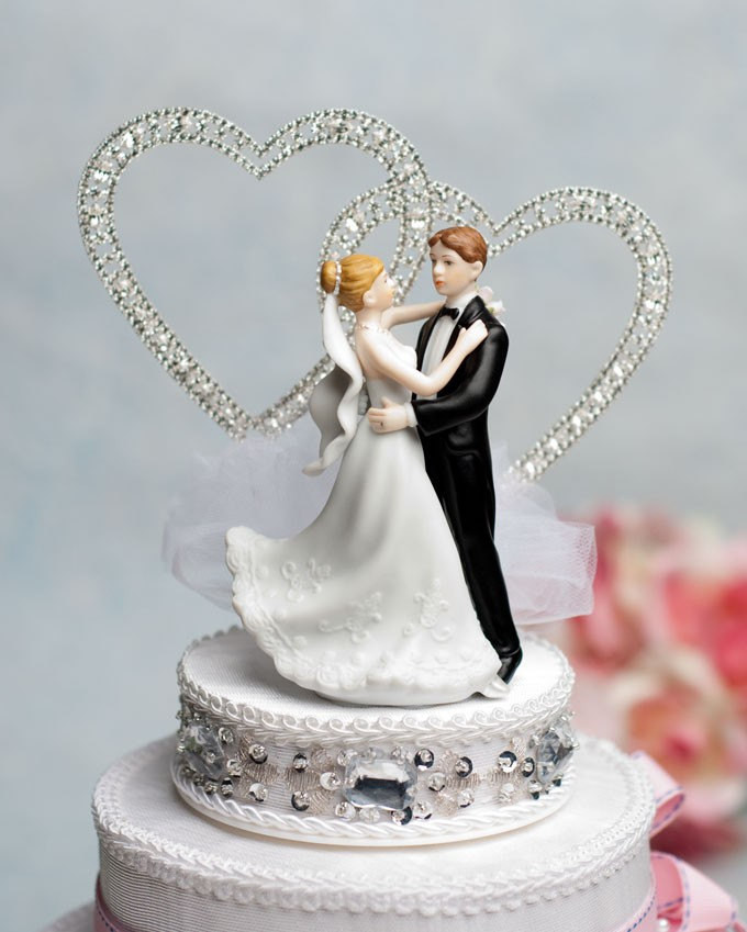 Heart Wedding Cake Toppers
 Dancing Bride and Groom Rhinestone Hearts by