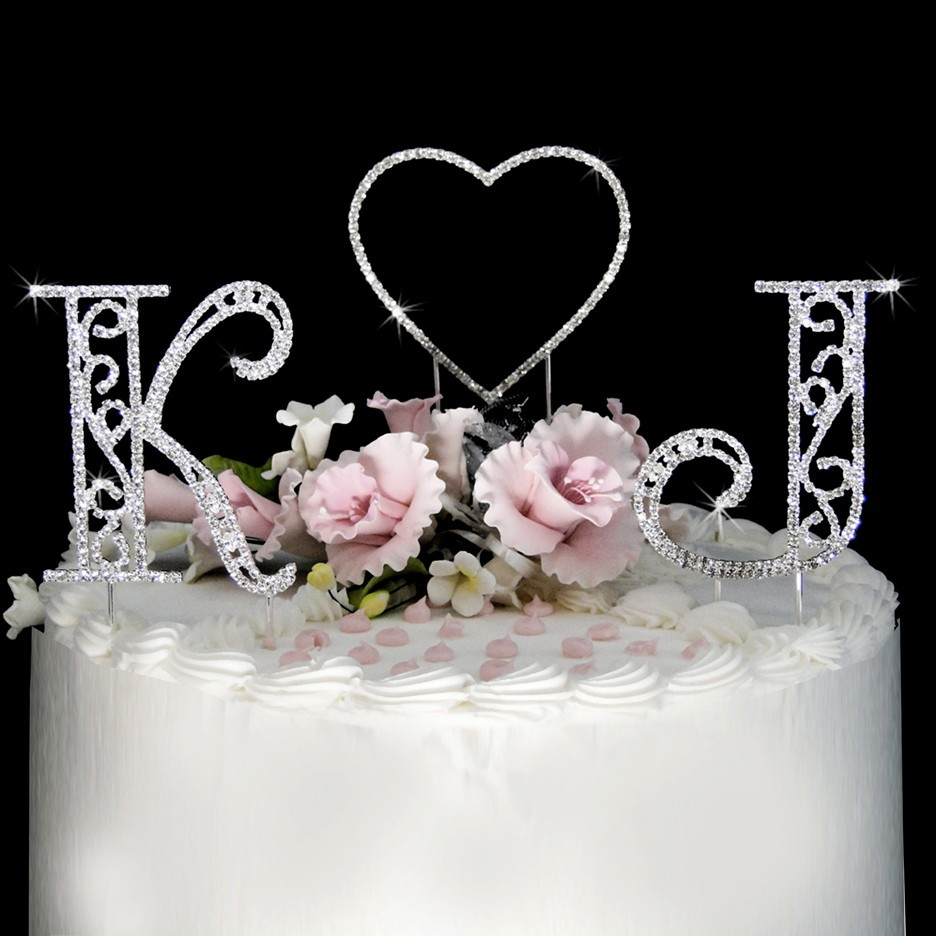 Heart Wedding Cake Toppers
 Roman Swarovski Crystal Initials & Heart Wedding Cake